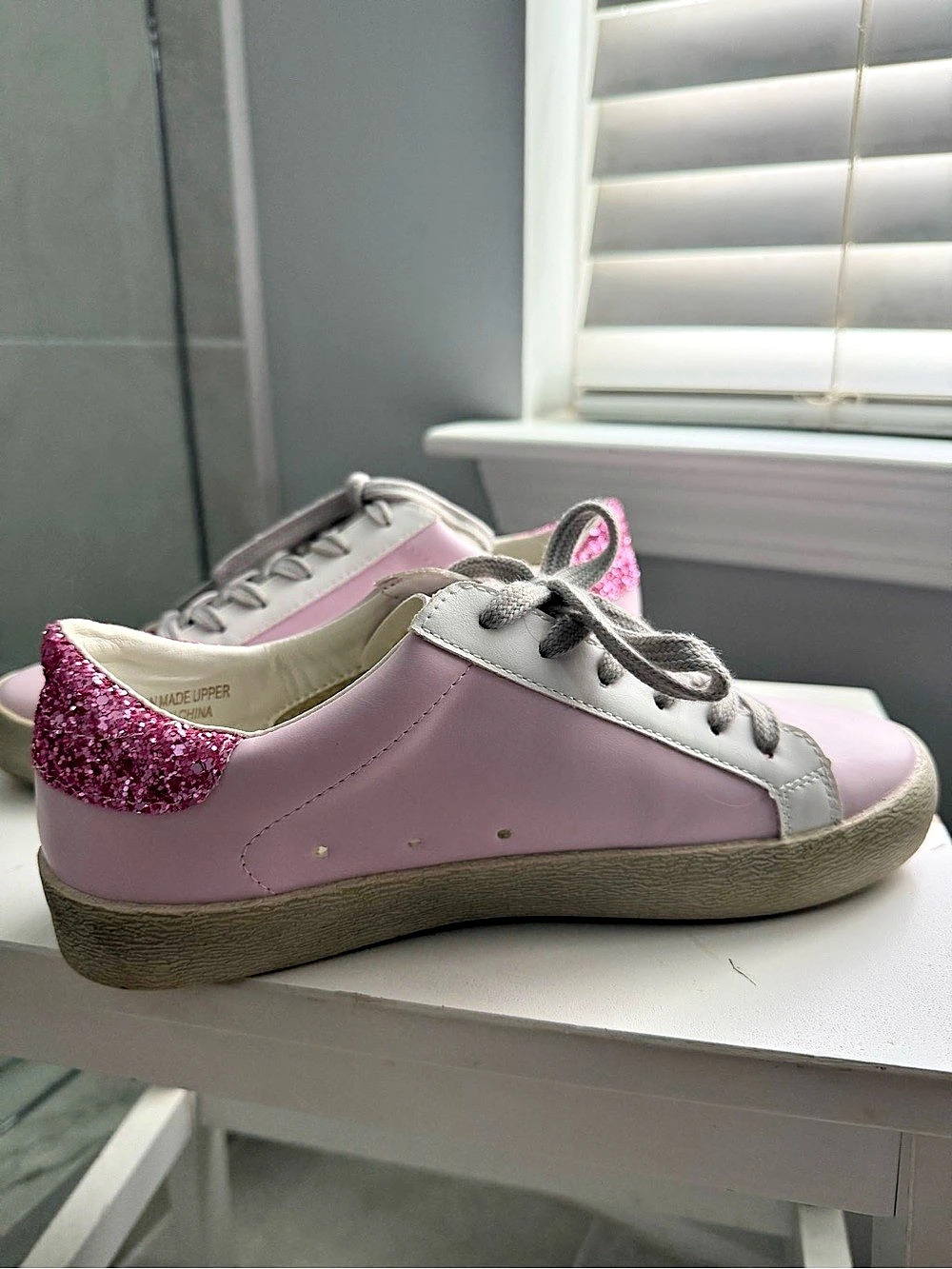 Glitter Star Sneakers in Pink & white